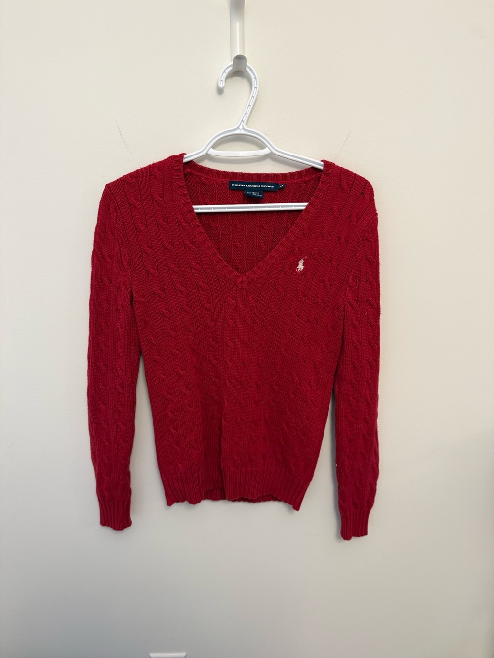 Polo by Ralph Lauren Red Cable V-Neck Sweater